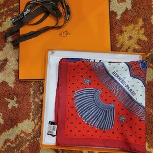 Brand New Hermès Poste et Cavalerie Detail Silk Twill Scarf, 42 x 43 cm